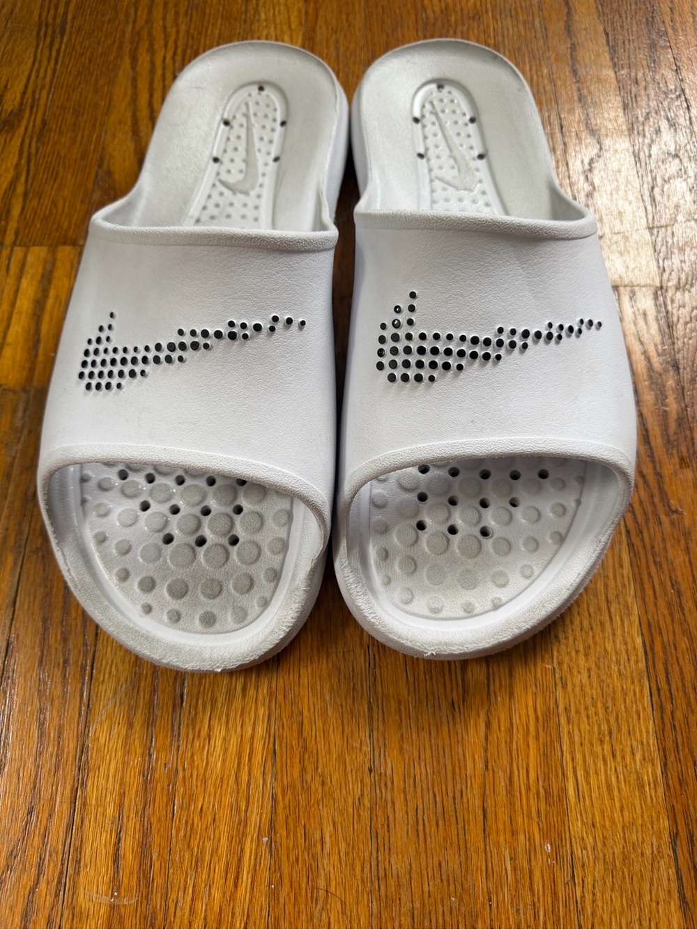 Nike Men’s White Slide Sandals with Perforated Logo
